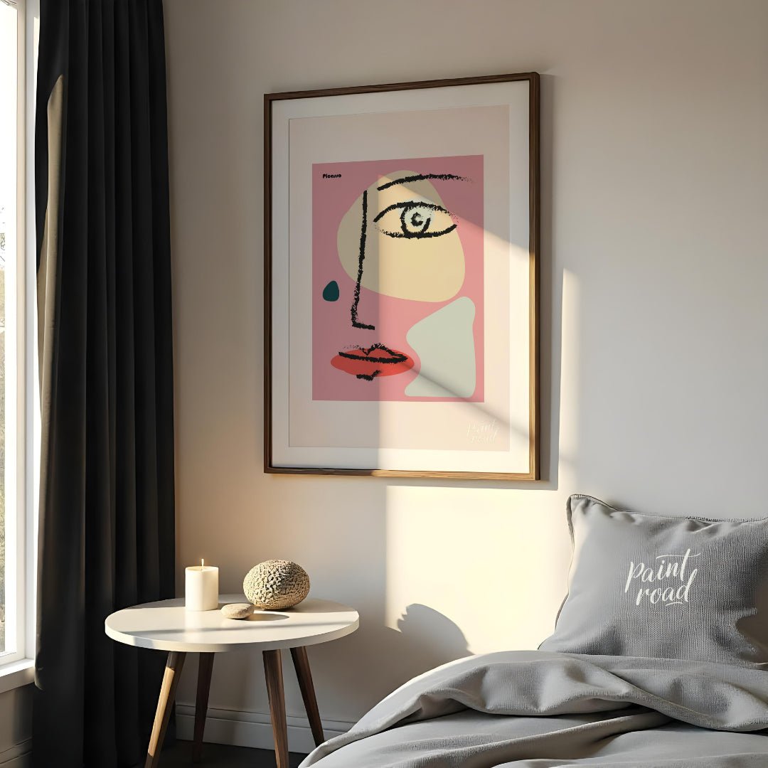 This vibrant art print features an abstract, minimalist face design inspired by the cubist style of… for bedroom