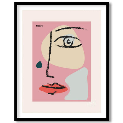 This vibrant art print features an abstract, minimalist face design inspired by the cubist style of… for home