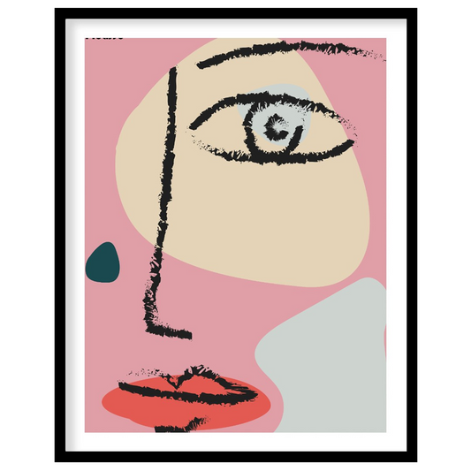 This vibrant art print features an abstract, minimalist face design inspired by the cubist style of… for home