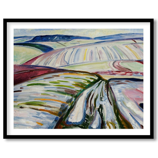 Immerse in the abstract depiction of sweeping fields covered in winter hues, captured in dynamic for office