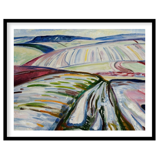 Immerse in the abstract depiction of sweeping fields covered in winter hues, captured in dynamic for office