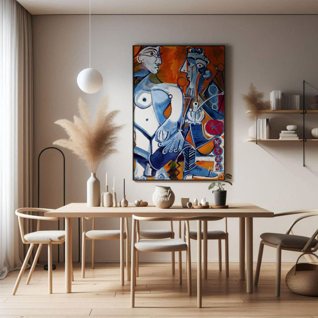 This dynamic and vibrant painting by Pablo Picasso presents a powerful interaction between two abst… for dining room