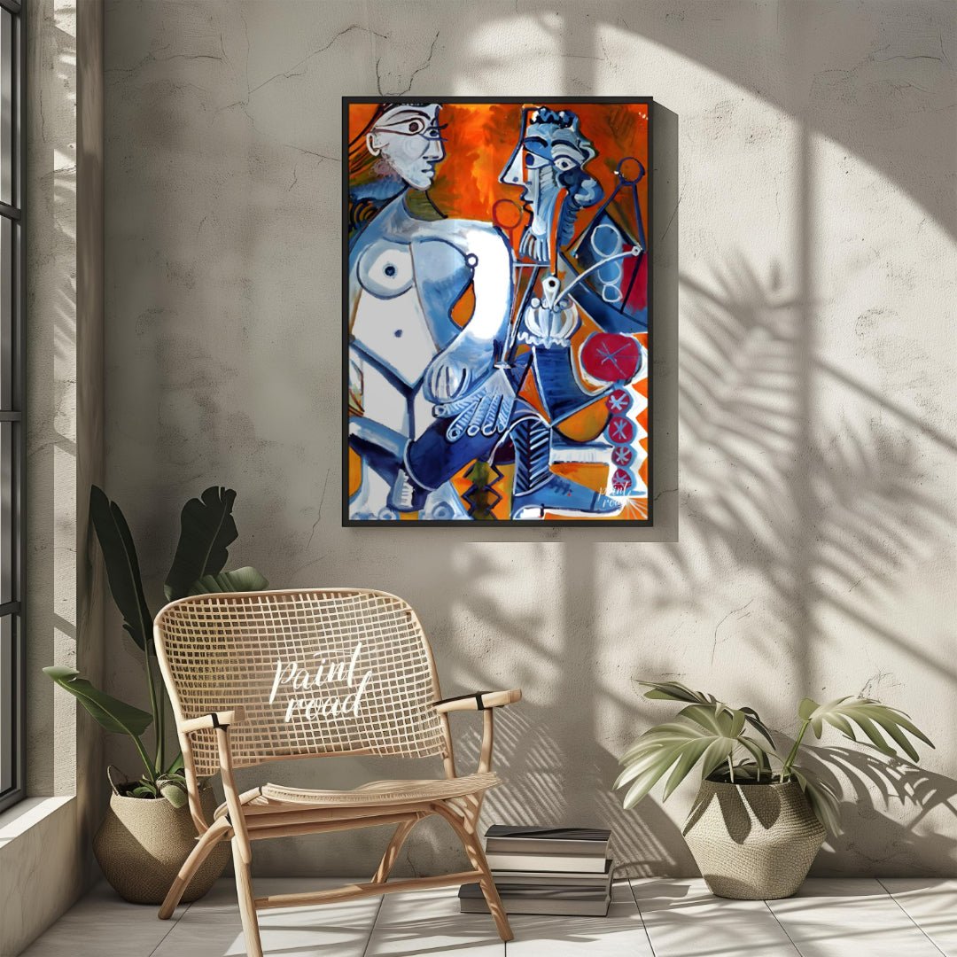 This dynamic and vibrant painting by Pablo Picasso presents a powerful interaction between two abst… for living room