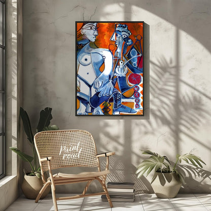This dynamic and vibrant painting by Pablo Picasso presents a powerful interaction between two abst… for living room