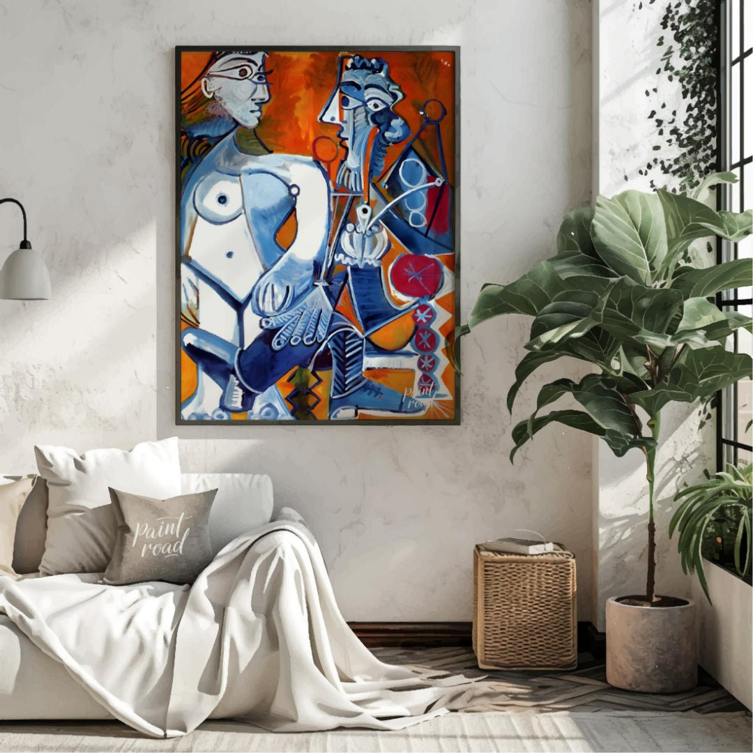 This dynamic and vibrant painting by Pablo Picasso presents a powerful interaction between two abst… for living room