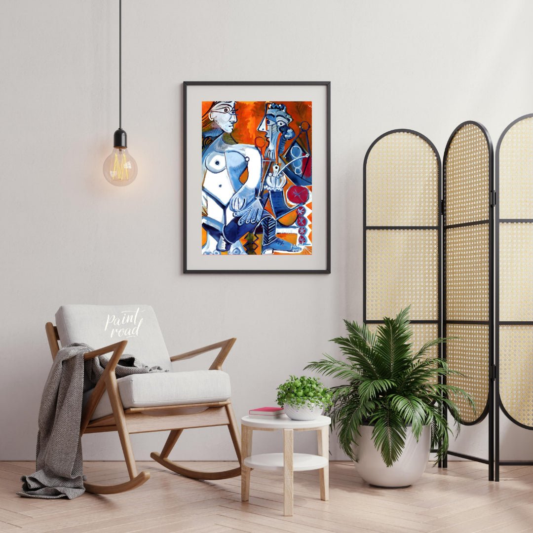 This dynamic and vibrant painting by Pablo Picasso presents a powerful interaction between two abst… for living room
