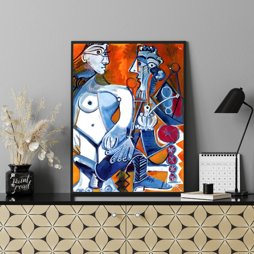 This dynamic and vibrant painting by Pablo Picasso presents a powerful interaction between two abst… for office