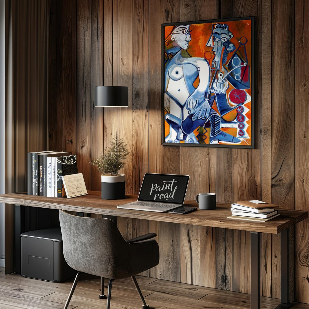 This dynamic and vibrant painting by Pablo Picasso presents a powerful interaction between two abst… for office