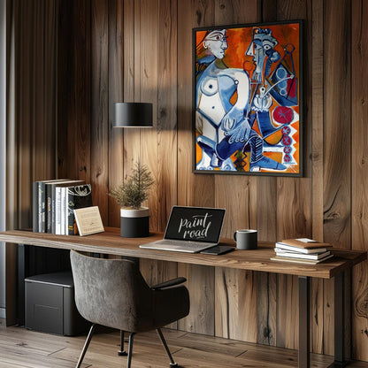 This dynamic and vibrant painting by Pablo Picasso presents a powerful interaction between two abst… for office