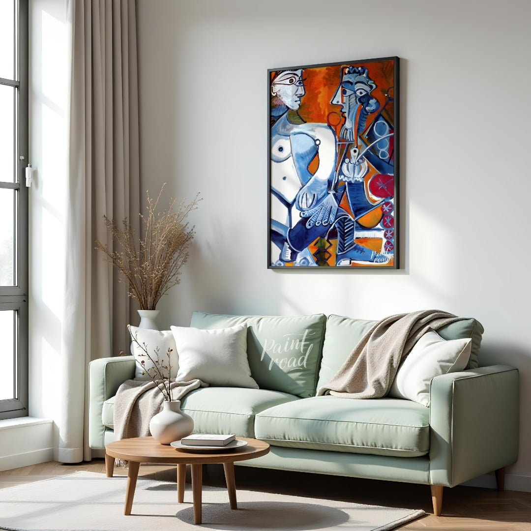 Abstract Figures in Orange Painting available online at Paintroad showing abstract figures art collector and art gallery
