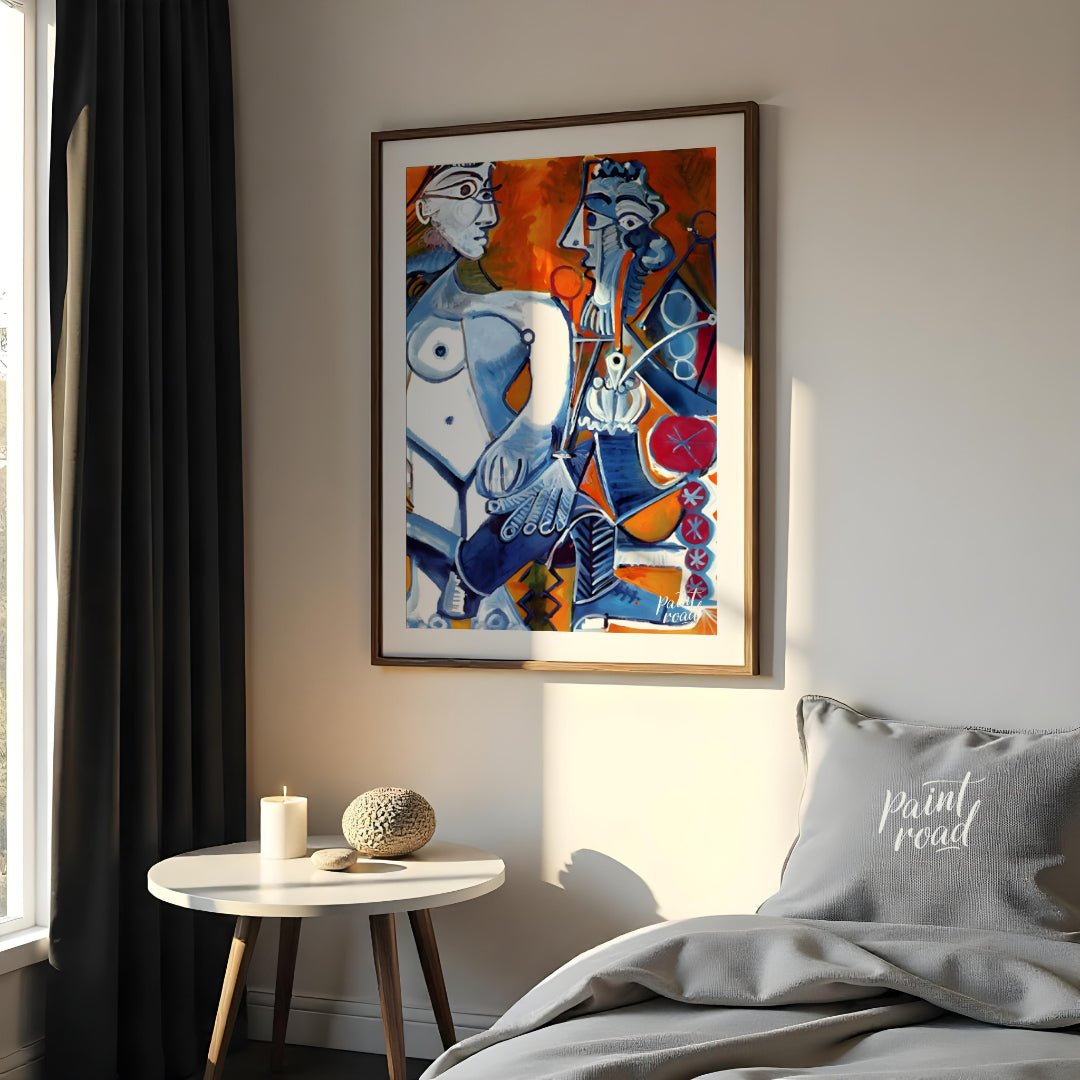 Abstract Figures in Orange Painting available online at Paintroad showing abstract figures art collector and art gallery