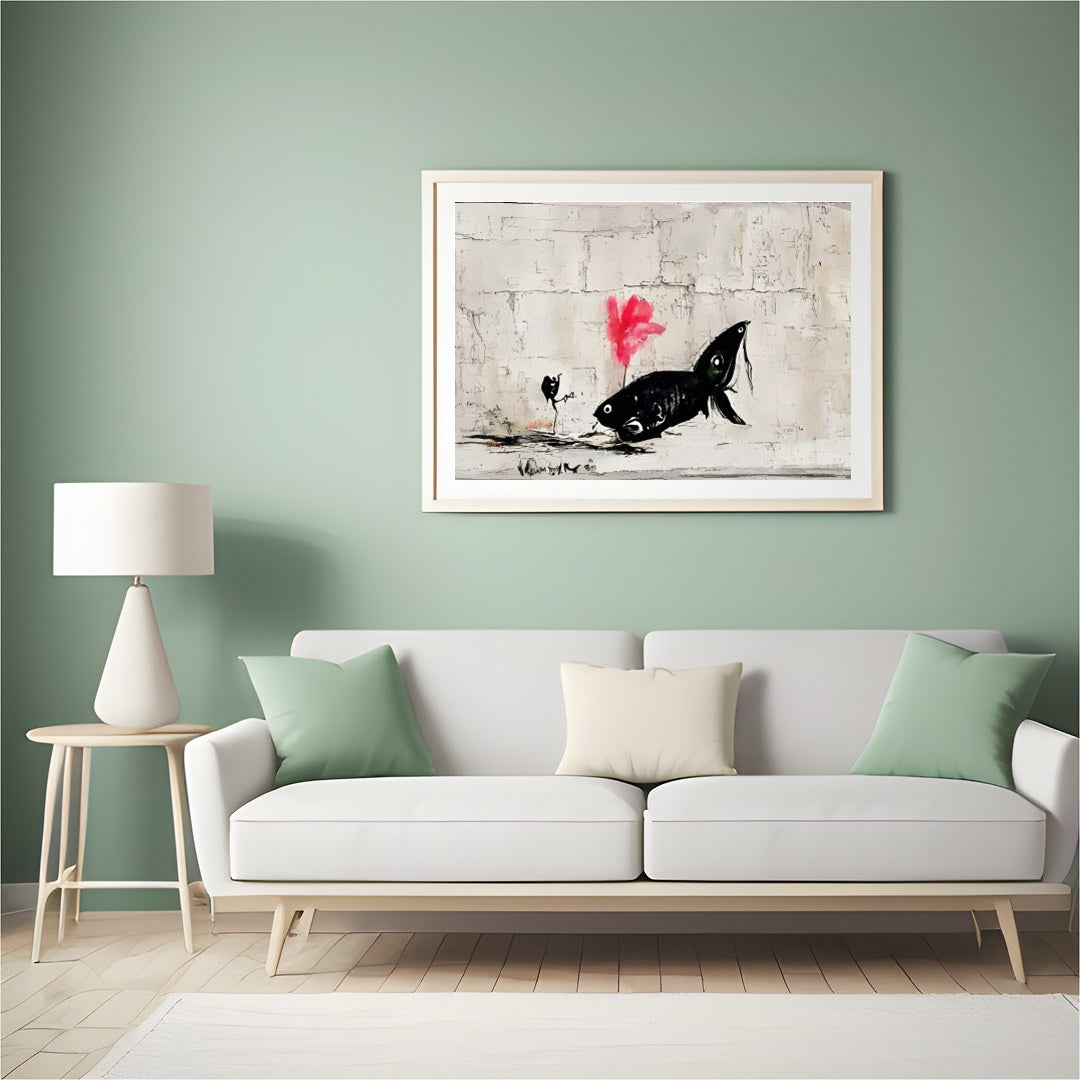 Discover the captivating charm of 'Abstract Fish Encounter in Urban Canvas,' an artwork that for Hall