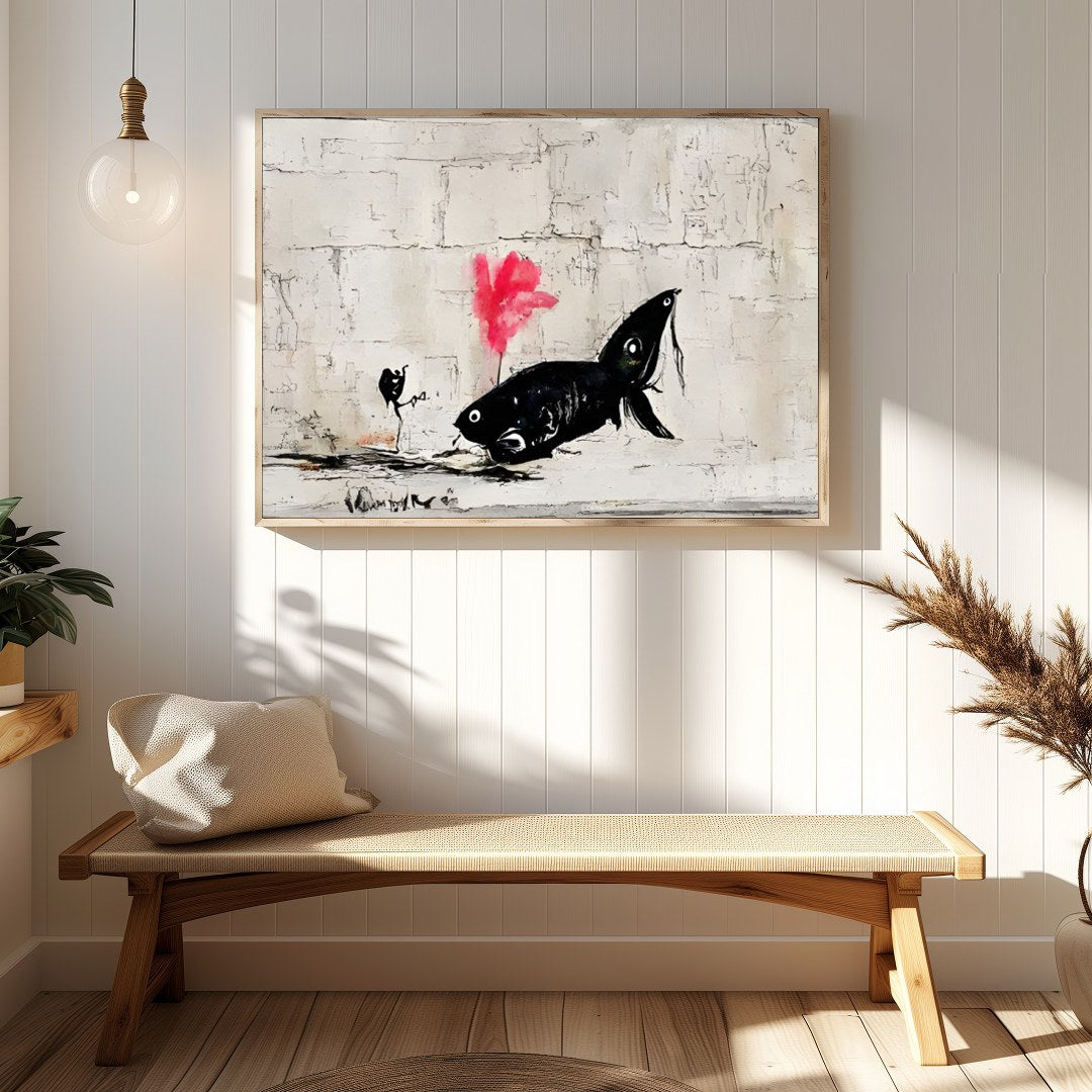 Discover the captivating charm of 'Abstract Fish Encounter in Urban Canvas,' an artwork that for Hallway