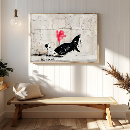 Discover the captivating charm of 'Abstract Fish Encounter in Urban Canvas,' an artwork that for Hallway