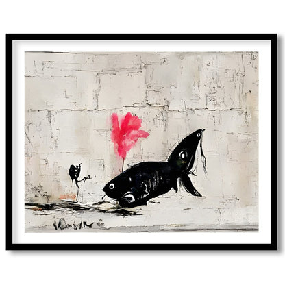 Discover the captivating charm of 'Abstract Fish Encounter in Urban Canvas,' an artwork that for interior