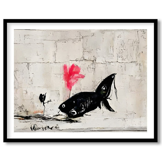Discover the captivating charm of 'Abstract Fish Encounter in Urban Canvas,' an artwork that for interior