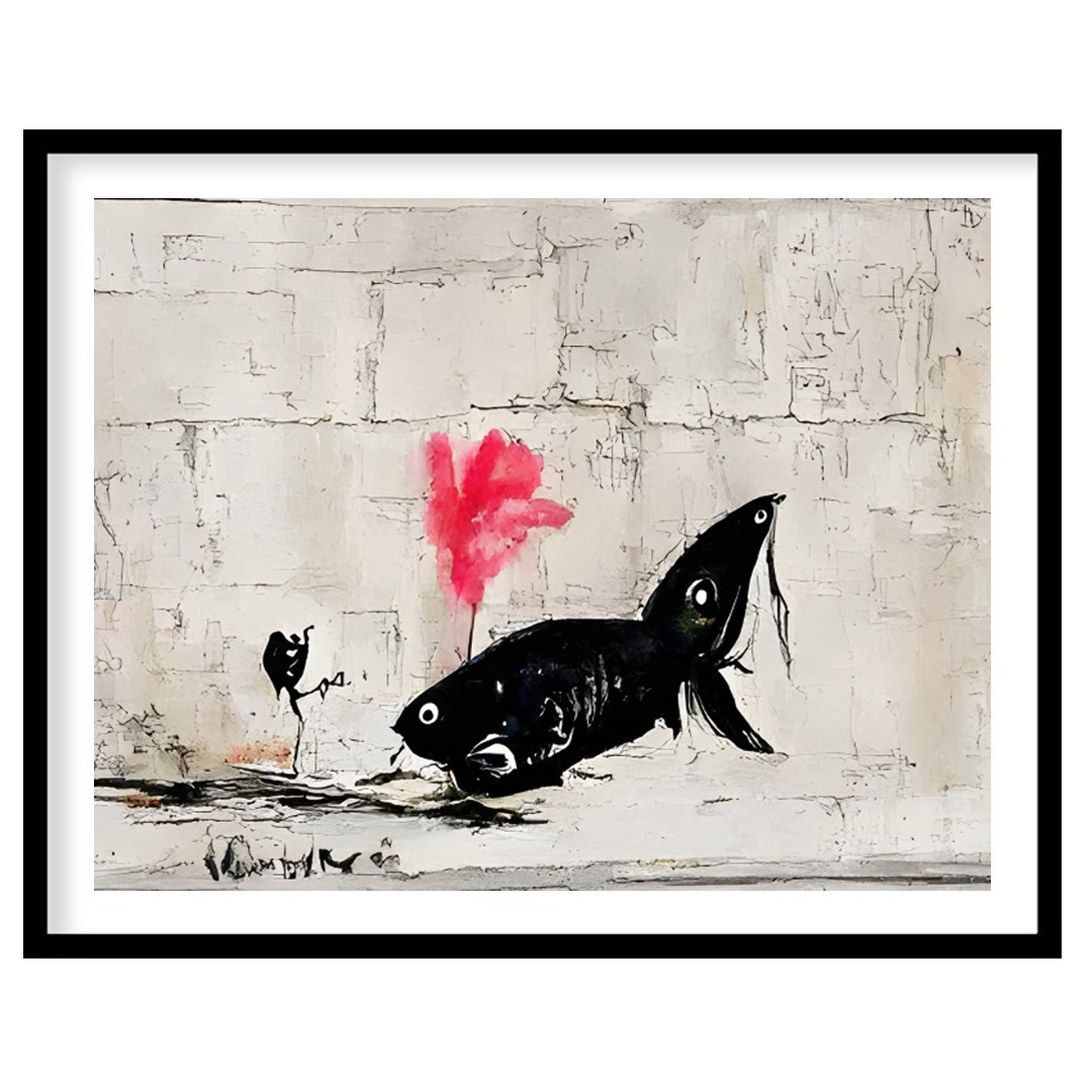 Discover the captivating charm of 'Abstract Fish Encounter in Urban Canvas,' an artwork that for interior