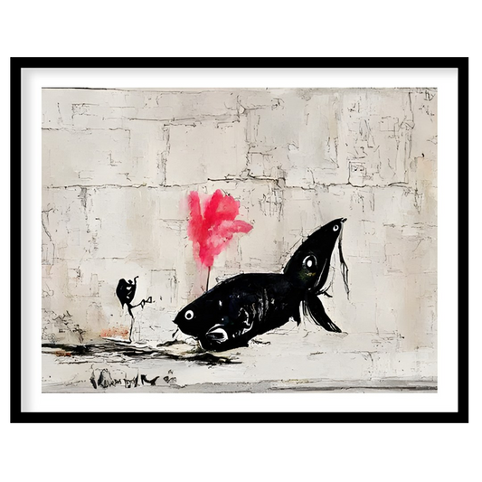 Discover the captivating charm of 'Abstract Fish Encounter in Urban Canvas,' an artwork that for interior