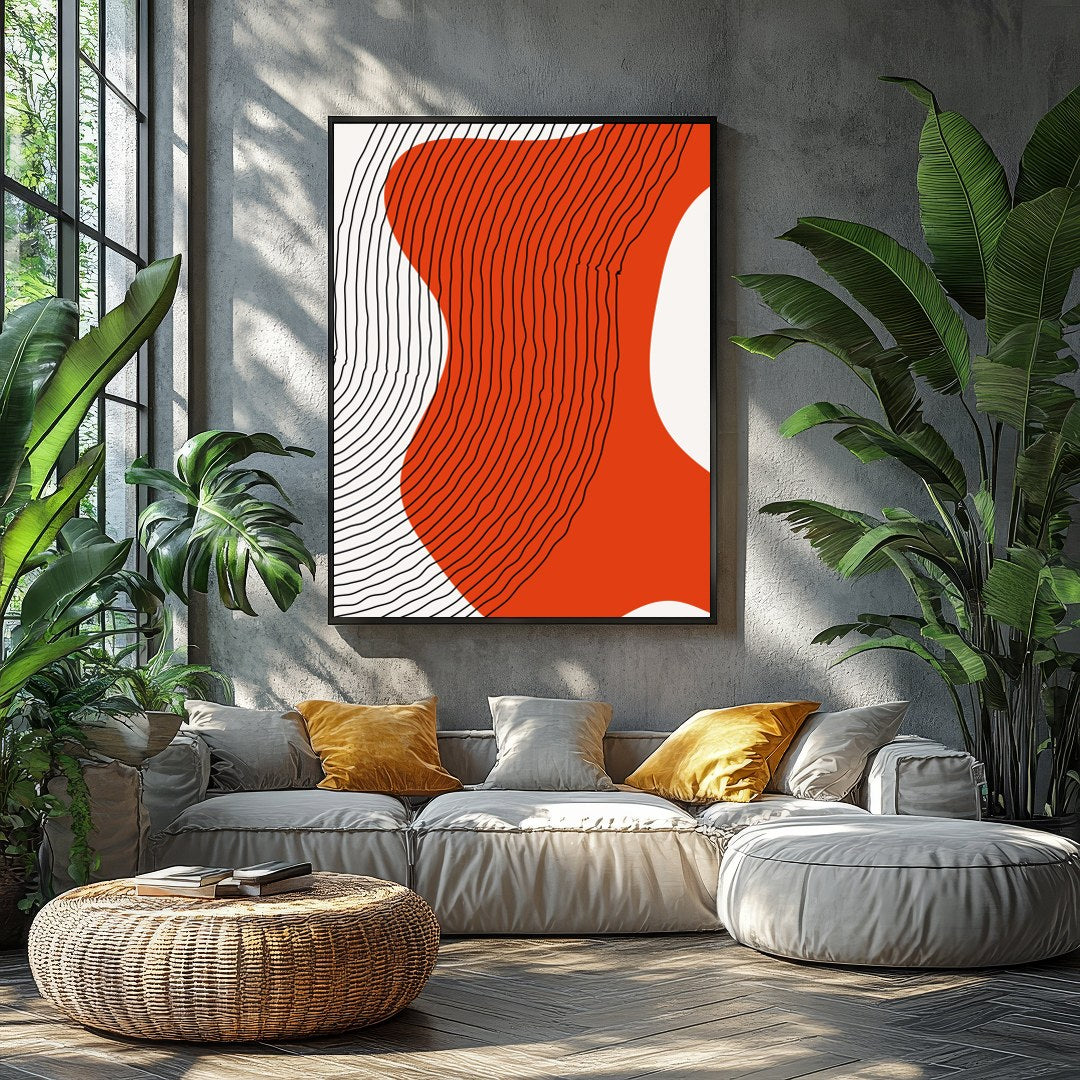 Embrace modern minimalism with the captivating Abstract Flow in Red. This piece combines flowing for Balcony