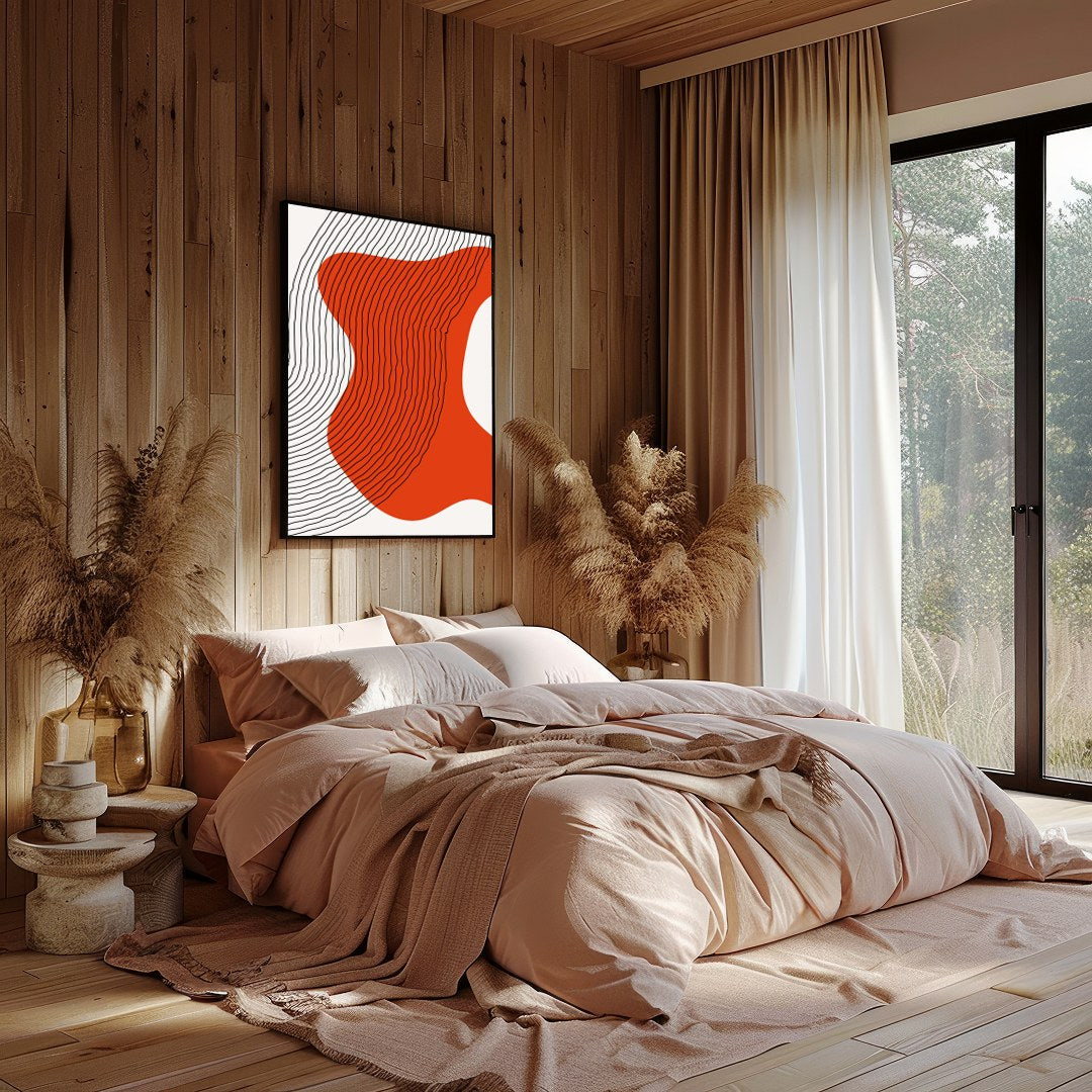 Embrace modern minimalism with the captivating Abstract Flow in Red. This piece combines flowing for Bedroom