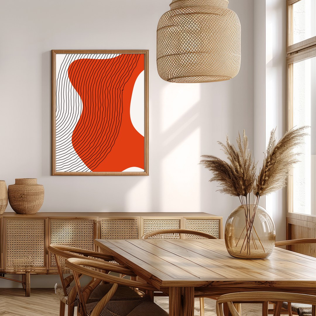 Embrace modern minimalism with the captivating Abstract Flow in Red. This piece combines flowing for Extra Kitchen