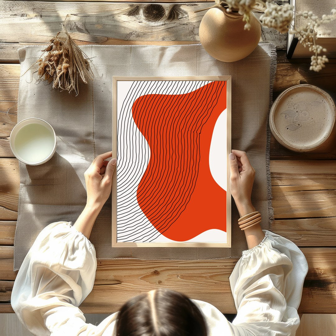 Embrace modern minimalism with the captivating Abstract Flow in Red. This piece combines flowing for Kitchen