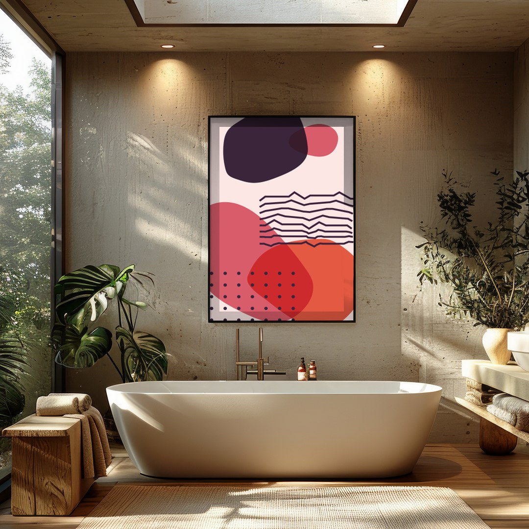 Elevate your space with this captivating abstract artwork featuring bold geometric shapes in for Bathroom