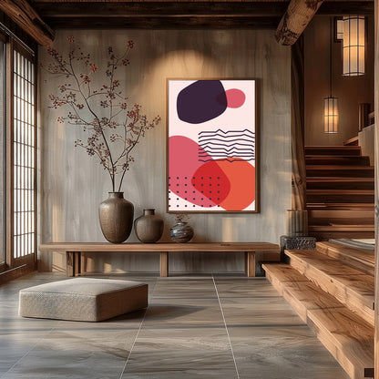Elevate your space with this captivating abstract artwork featuring bold geometric shapes in for Hall