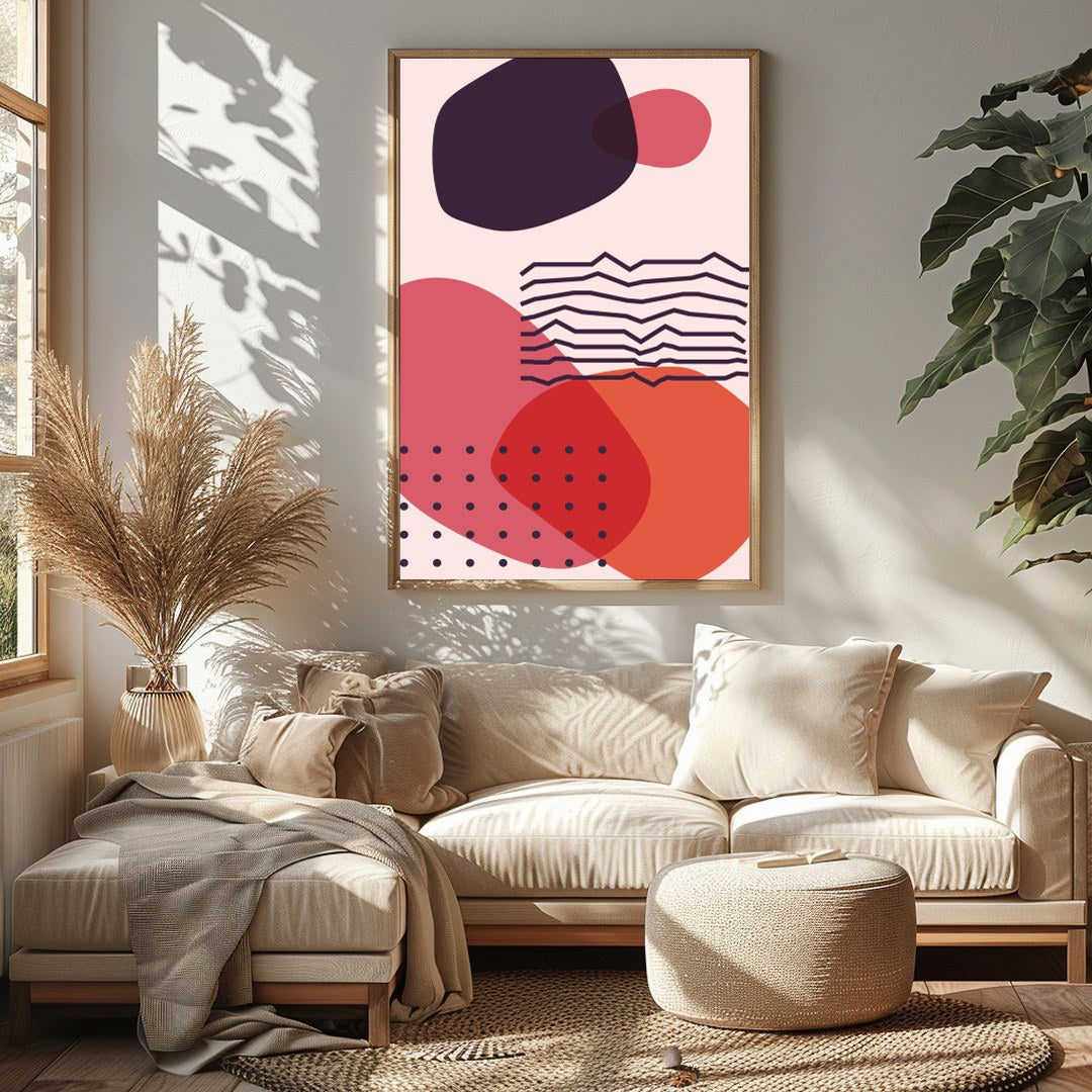 Elevate your space with this captivating abstract artwork featuring bold geometric shapes in for Sitting Area