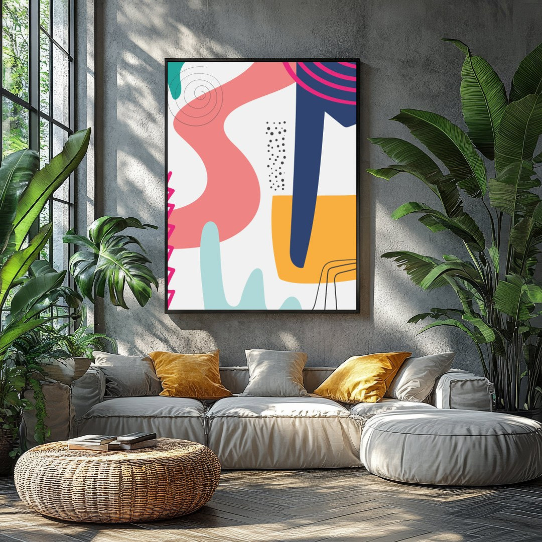 Dive into a world of vibrant colors and dynamic shapes with this captivating abstract piece. Its for Balcony