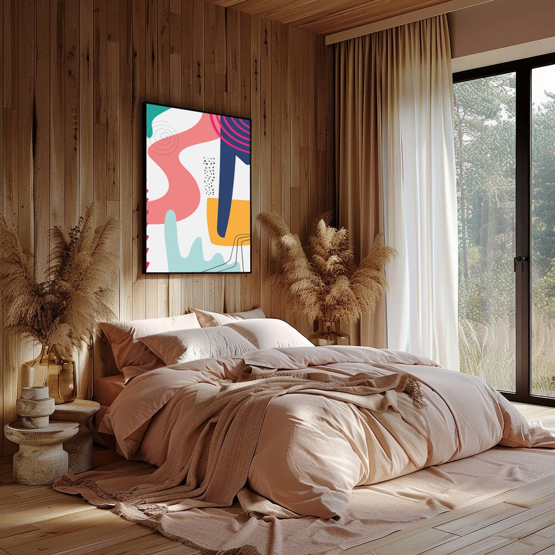 Dive into a world of vibrant colors and dynamic shapes with this captivating abstract piece. Its for Bedroom