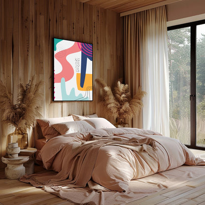 Dive into a world of vibrant colors and dynamic shapes with this captivating abstract piece. Its for Bedroom