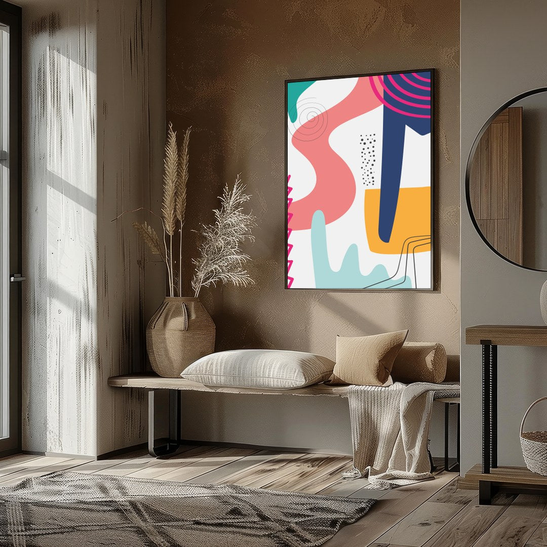 Dive into a world of vibrant colors and dynamic shapes with this captivating abstract piece. Its for gallery