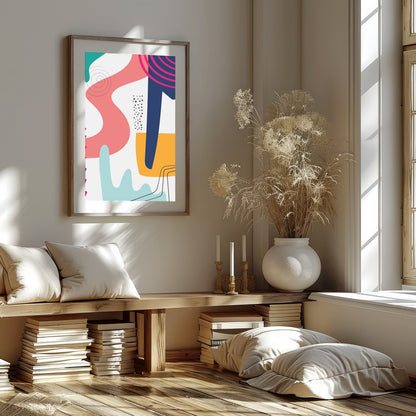 Dive into a world of vibrant colors and dynamic shapes with this captivating abstract piece. Its for office