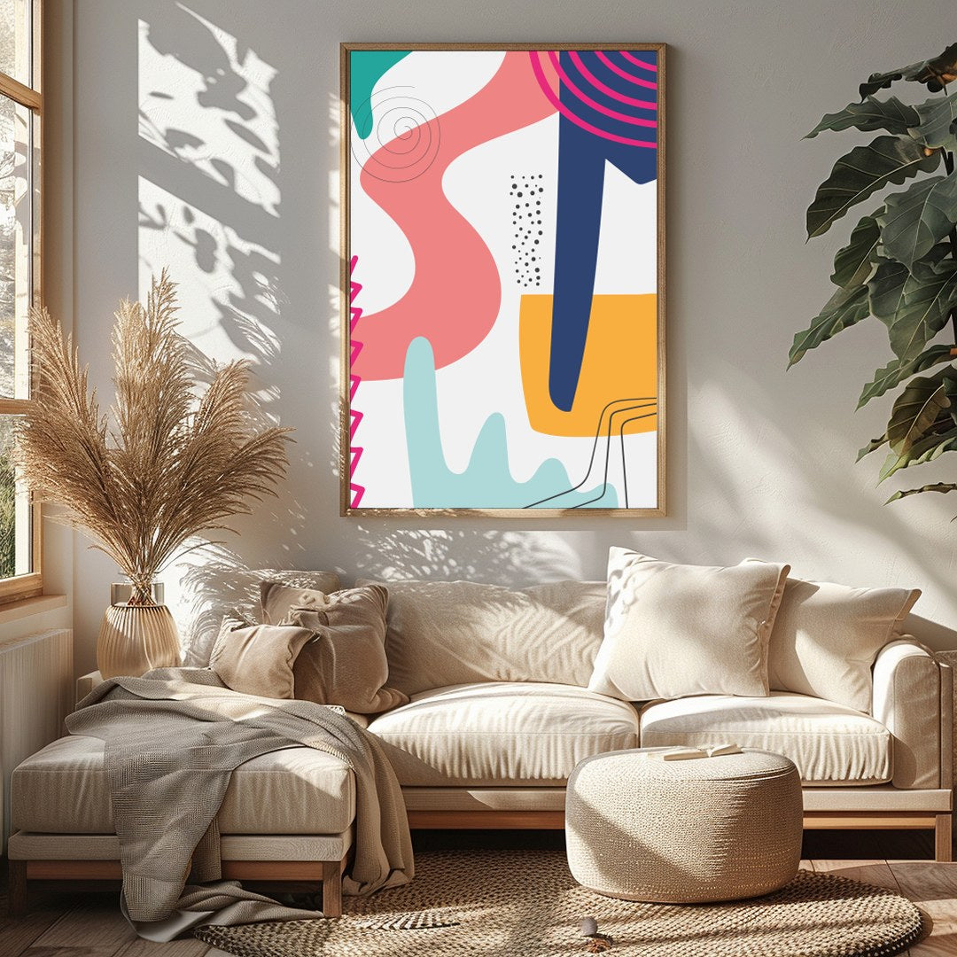 Dive into a world of vibrant colors and dynamic shapes with this captivating abstract piece. Its for Sitting Area