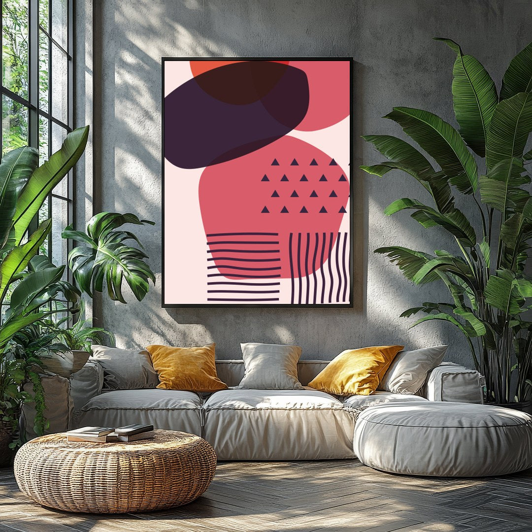 This striking piece of wall art features an abstract arrangement of overlapping geometric shapes in for Balcony