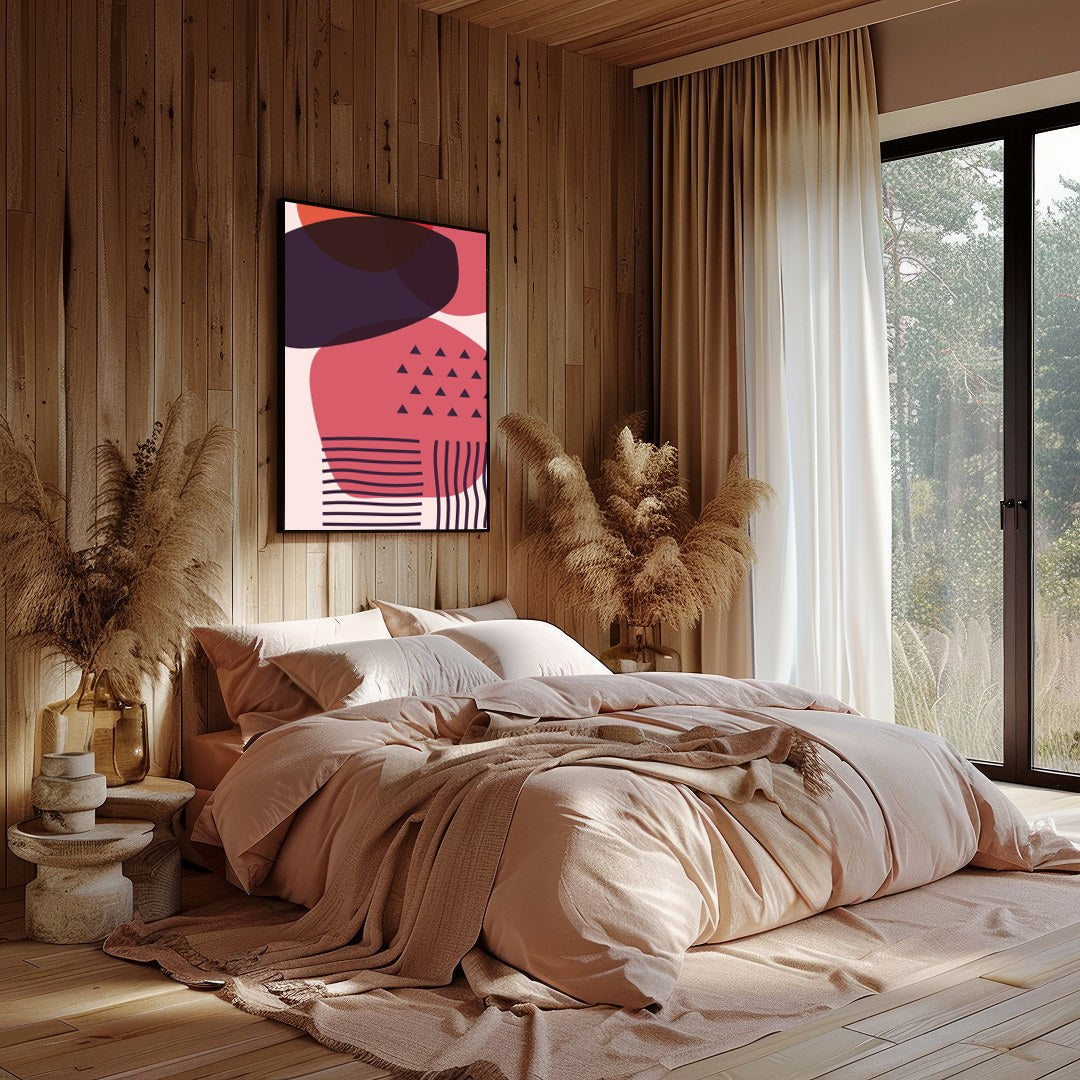 This striking piece of wall art features an abstract arrangement of overlapping geometric shapes in for Bedroom