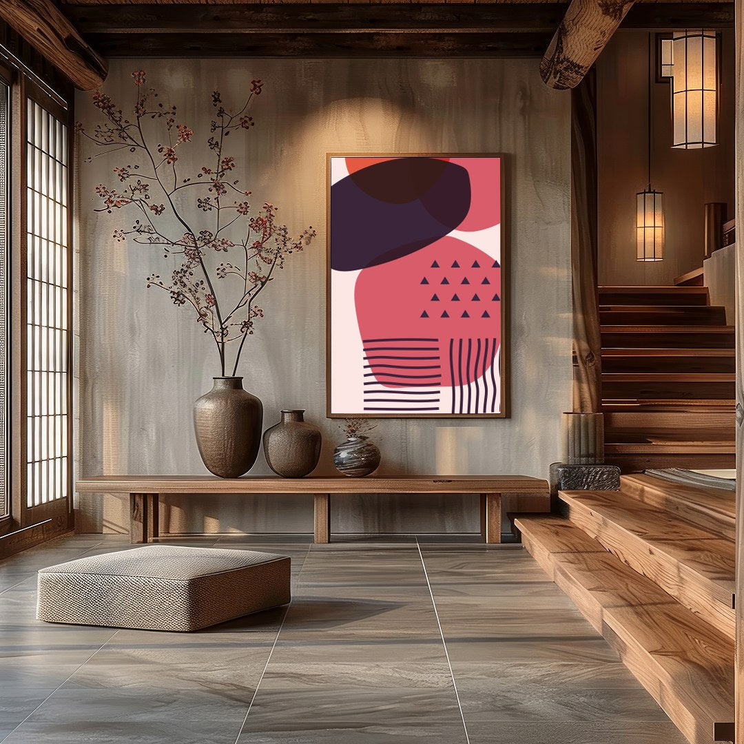 This striking piece of wall art features an abstract arrangement of overlapping geometric shapes in for Hall