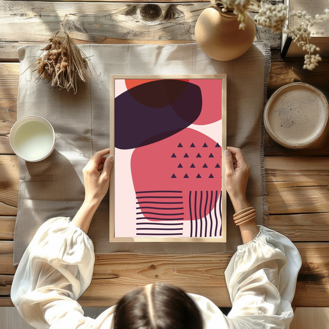 This striking piece of wall art features an abstract arrangement of overlapping geometric shapes in for Kitchen