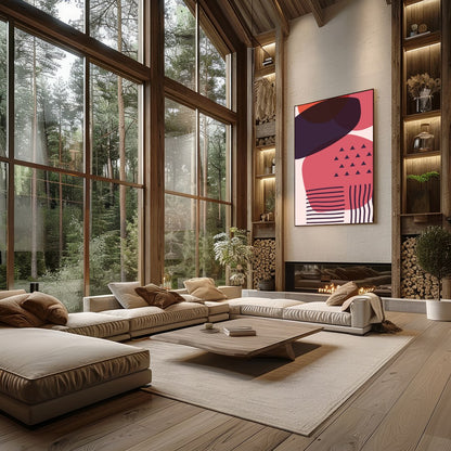 This striking piece of wall art features an abstract arrangement of overlapping geometric shapes in for Living Room