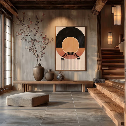 Dive into the world of geometry with this captivating abstract piece. Featuring an interplay of for Hall