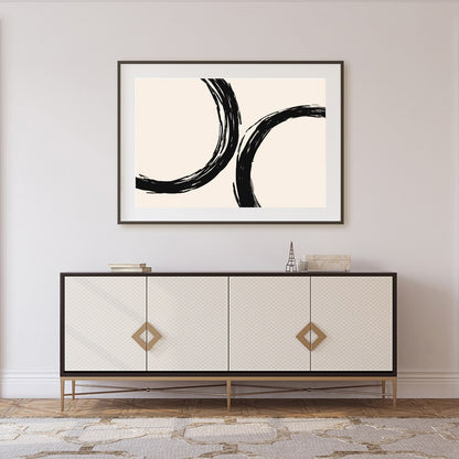 Elevate your space with 'Abstract Harmony,' featuring bold black circular brushstrokes against a for Foyer