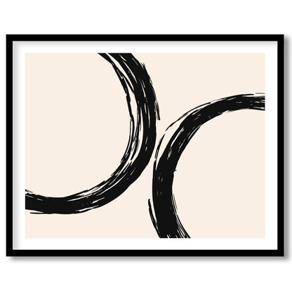 Elevate your space with 'Abstract Harmony,' featuring bold black circular brushstrokes against a for studio