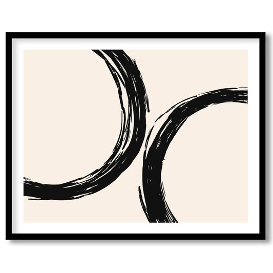 Elevate your space with 'Abstract Harmony,' featuring bold black circular brushstrokes against a for studio