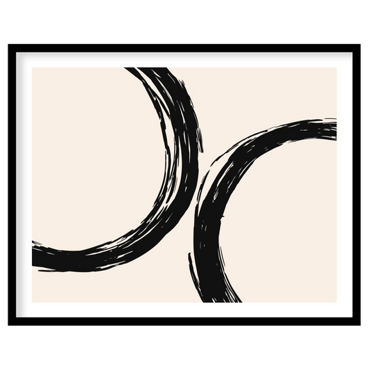 Elevate your space with 'Abstract Harmony,' featuring bold black circular brushstrokes against a for studio