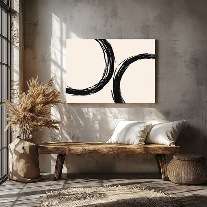 Elevate your space with 'Abstract Harmony,' featuring bold black circular brushstrokes against a for Veranda