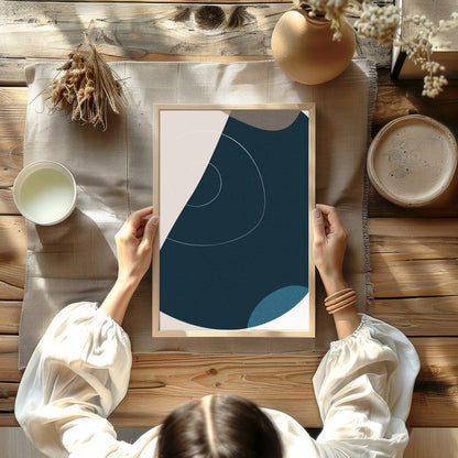 This captivating piece of abstract art features a harmonious blend of geometric shapes and soothing for Kitchen