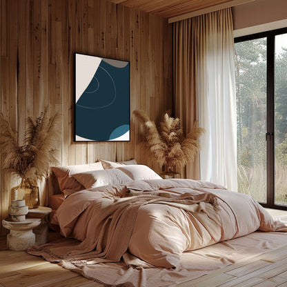 This captivating piece of abstract art beautifully balances geometric shapes with a soothing color for Bedroom