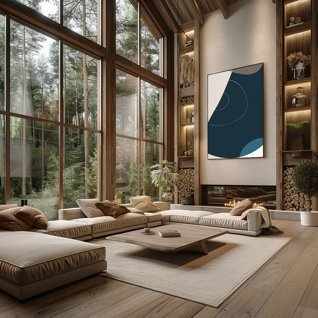 This captivating piece of abstract art beautifully balances geometric shapes with a soothing color for Living Room