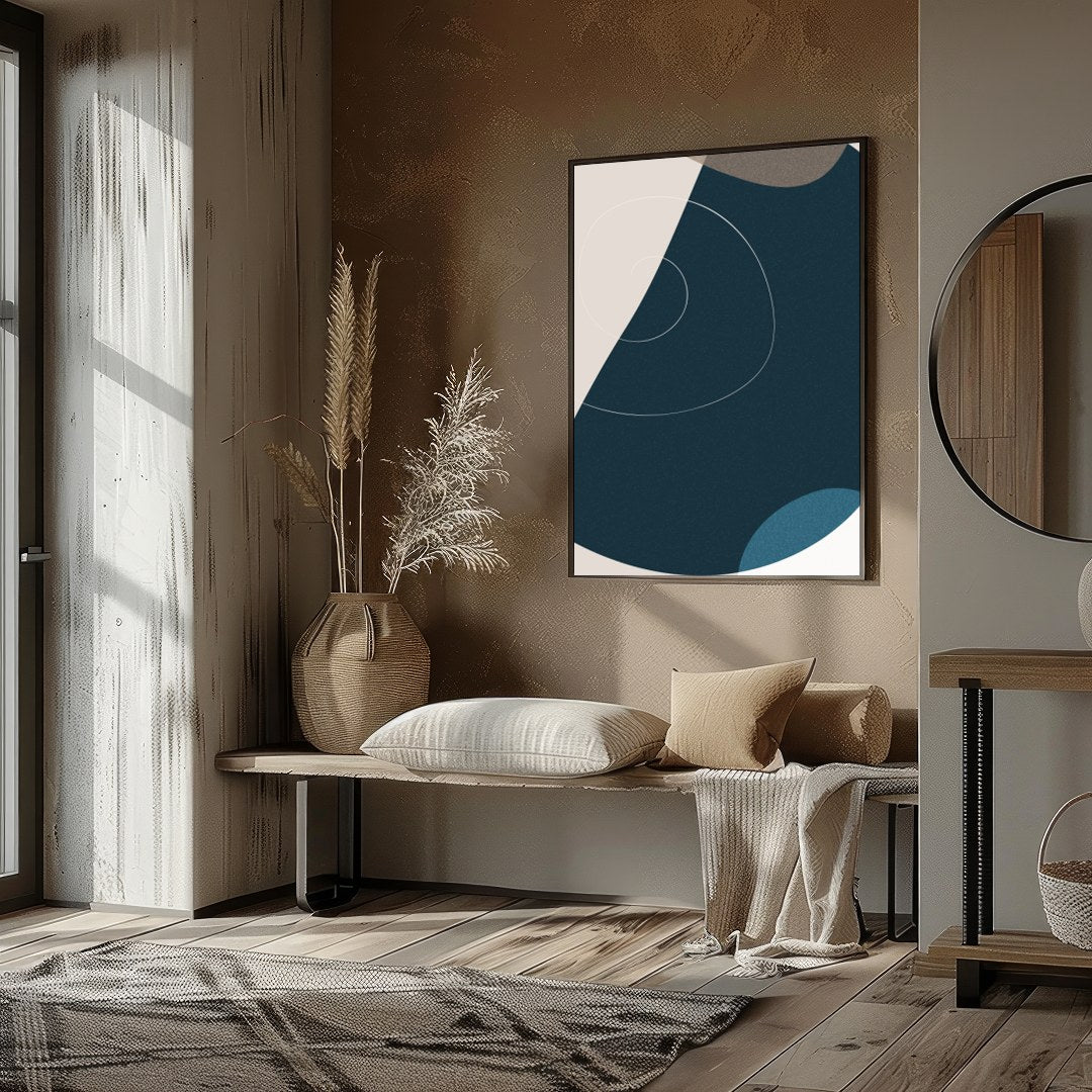 This captivating piece of abstract art beautifully balances geometric shapes with a soothing color for residence